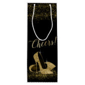 Zwart Goud Glitter Hoge Hak Schoenen Wijn Cadeautas (Achterkant)