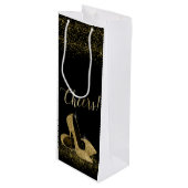 Zwart Goud Glitter Hoge Hak Schoenen Wijn Cadeautas (Voorkant Gekanteld)