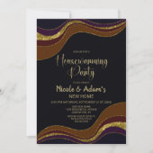 Zwart Goud Glitter Housewarming Party Kaart (Voorkant)