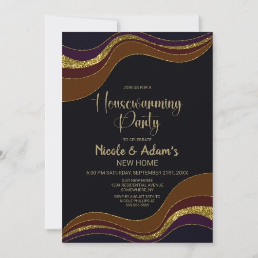 Zwart Goud Glitter Housewarming Party Kaart (Voorkant)