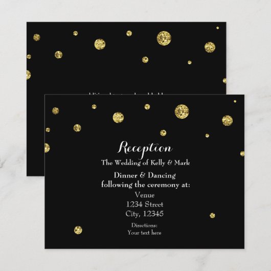 Zwart & Goud Glitter Huwelijksreceptiekaart Informatiekaartje (Voorkant / Achterkant)