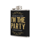 Zwart & Goud Glitter Ik ben de partij Moderne Teks Heupfles (Links)