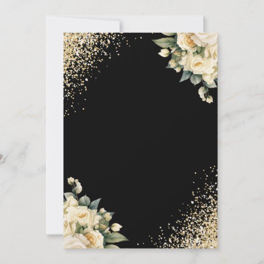 Zwart Goud Glitter Ivoor Rozen Floral Wedding Kaart (Achterkant)