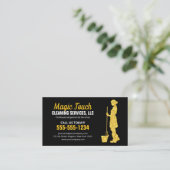 Zwart Goud Glitter Janitorial Maid House Schoonmaa Visitekaartje (Staand voorkant)