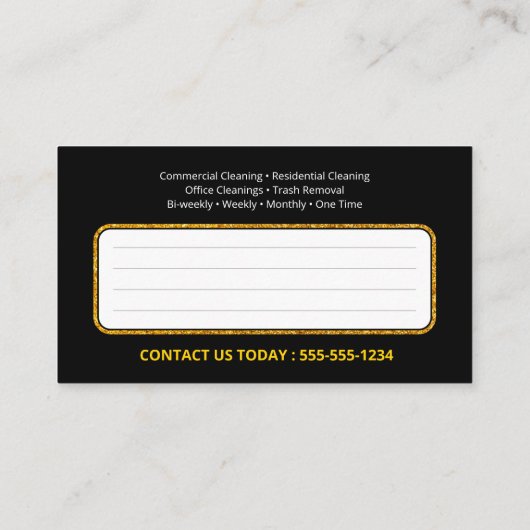 Zwart Goud Glitter Janitorial Schoonmaak Service Visitekaartje (Achterkant)