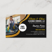 Zwart Goud Glitter Janitorial Schoonmaak Service Visitekaartje (Voorkant)