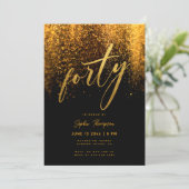 Zwart Goud Glitter Kalligrafie Elegant 40 Verjaard Kaart (Staand voorkant)