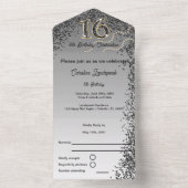 Zwart & Goud Glitter Kalligrafie Nummer Zoet 16 All In One Uitnodiging (Binnen)