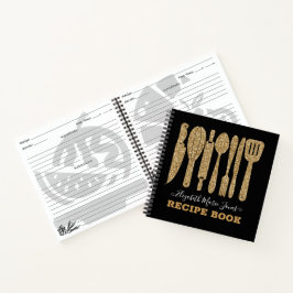 Zwart Goud Glitter Koken Utensil Recept 3 Ring B Notitieboek