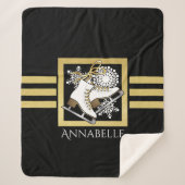 Zwart Goud Glitter Kunstschaatsen / Schaatsen Sherpa Deken (Voorkant)