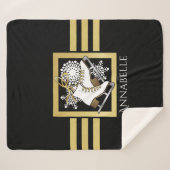 Zwart Goud Glitter Kunstschaatsen / Schaatsen Sherpa Deken (Voorkant (horizontaal))