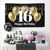 Zwart Goud Glitter Lief 16 Verjaardagsballonnen Ve Spandoek