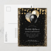 Zwart Goud Glitter Lights Ballon Any Age Verjaarda Briefkaart (Voorkant / Achterkant)