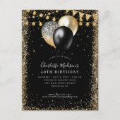 Zwart Goud Glitter Lights Ballon Any Age Verjaarda Briefkaart (Voorkant)