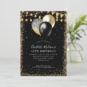 Zwart Goud Glitter Lights Ballon Any Age Verjaarda Kaart (Staand voorkant)