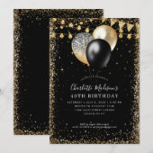 Zwart Goud Glitter Lights Ballon Any Age Verjaarda Kaart (Voorkant / Achterkant)