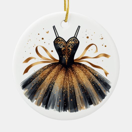 ZWART & GOUD GLITTER LOOK BALLET TUTU KERAMISCH ORNAMENT (Voorkant)