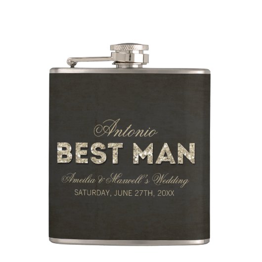 Zwart & Goud Glitter Look Best Man Flask Heupfles (Voorkant)