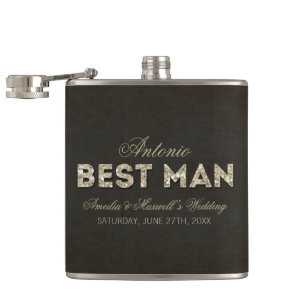 Zwart & Goud Glitter Look Best Man Flask Heupfles