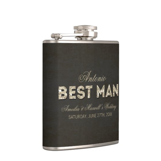 Zwart & Goud Glitter Look Best Man Flask Heupfles (Rechts)
