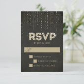 Zwart & Goud Glitter Look Bruiloft RSVP Kaart (Staand voorkant)