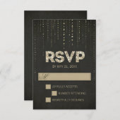 Zwart & Goud Glitter Look Bruiloft RSVP Kaart (Voorkant / Achterkant)