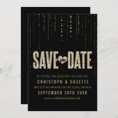 Zwart & Goud Glitter Look Save The Dates Save The Date (Voorkant / Achterkant)