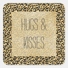 Zwart Goud Glitter Luipaard Print Vierkante Sticker