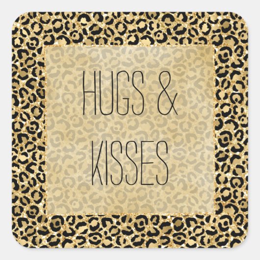 Zwart Goud Glitter Luipaard Print Vierkante Sticker (Voorkant)