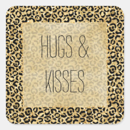 Zwart Goud Glitter Luipaard Print Vierkante Sticker