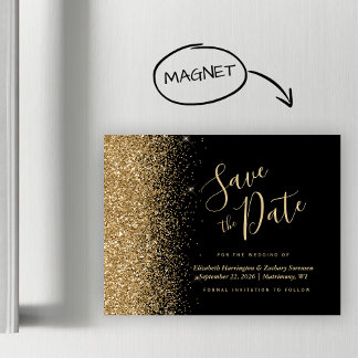 Zwart Goud Glitter Magnetische Huwelijk Save the D