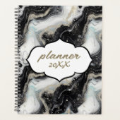 Zwart Goud Glitter Marmer Modern Planner (Voorkant)