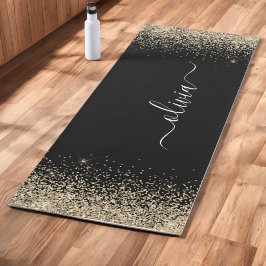 Zwart Goud Glitter Meisjesachtig Monogram Fitness Yogamat