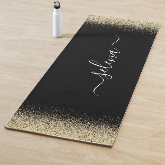 Zwart Goud Glitter Meisjesnaam Monogram Yogamat (In situ)