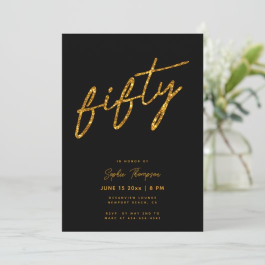 Zwart Goud Glitter Minimalistisch Elegant 50 Verja Kaart (Staand voorkant)