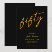 Zwart Goud Glitter Minimalistisch Elegant 50 Verja Kaart (Voorkant / Achterkant)