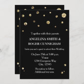 Zwart & Goud Glitter Moderne Huwelijksuitnodiging Kaart (Voorkant / Achterkant)