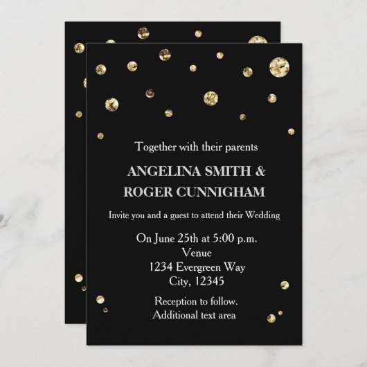Zwart & Goud Glitter Moderne Huwelijksuitnodiging Kaart (Voorkant / Achterkant)