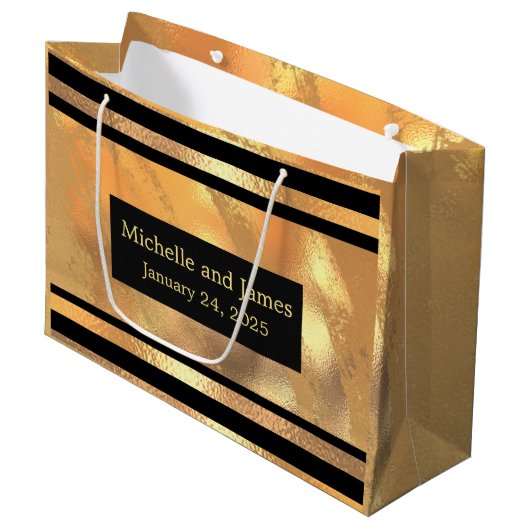 Zwart goud glitter monogram aangepaste namen & dat groot cadeauzakje (Voorkant Gekanteld)