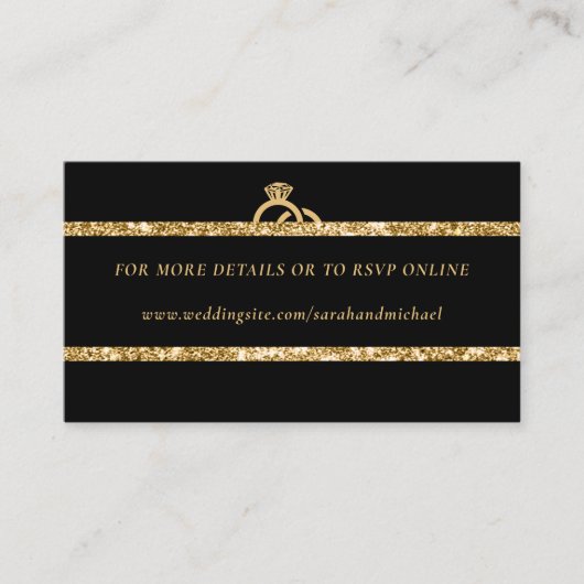 Zwart & Goud Glitter Monogram Bruiloft Details RSV Informatiekaartje (Voorkant)