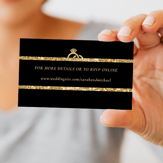 Zwart & Goud Glitter Monogram Bruiloft Details RSV Informatiekaartje