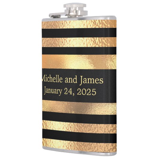 Zwart Goud Glitter Monogram Bruiloft Heupfles (Links)