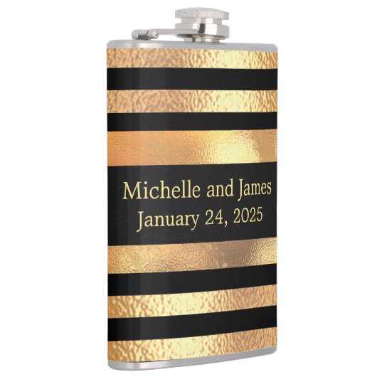 Zwart Goud Glitter Monogram Bruiloft Heupfles (Rechts)