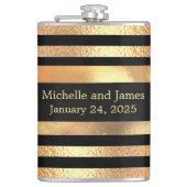 Zwart Goud Glitter Monogram Bruiloft Heupfles (Voorkant)