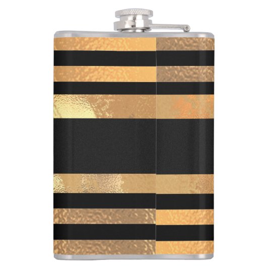 Zwart Goud Glitter Monogram Bruiloft Heupfles (Achterkant)