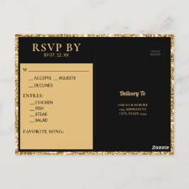 Zwart & Goud Glitter Monogram Initiaal Bruiloft RS Briefkaart