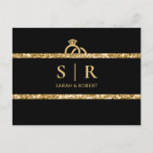 Zwart & Goud Glitter Monogram Initiaal Bruiloft RS Briefkaart (Voorkant)