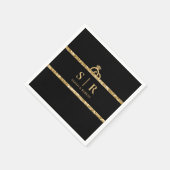 Zwart & Goud Glitter Monogram Initiaal Bruiloft Servet (Hoek)