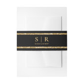 Zwart & Goud Glitter Monogram Initiaal Bruiloft Uitnodigingen Wikkel (Voorkant Voorbeeld)