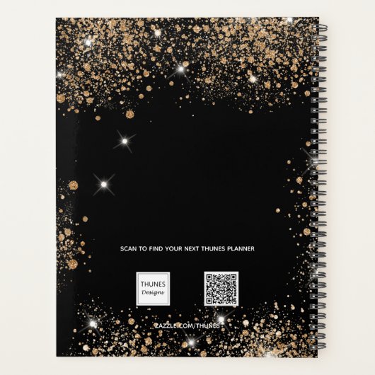 Zwart goud glitter monogram initialen 2026 planner (Achterkant)